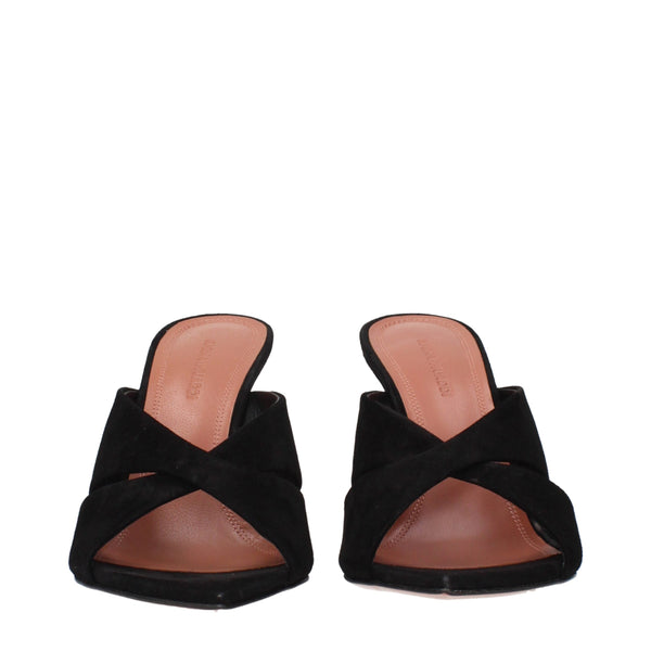 Schwarze Leder-Stilettosandalen