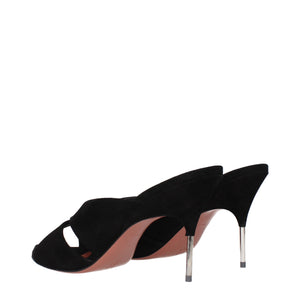 Schwarze Leder-Stilettosandalen