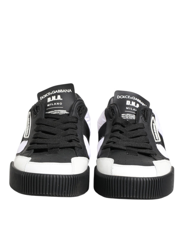 Schwarz Weiß Leder MIAMI Low Top Sneakers Schuhe
