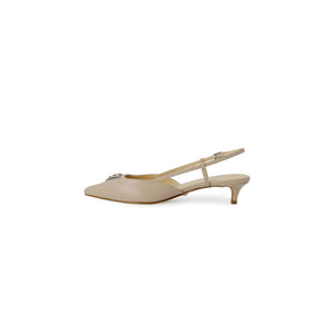 Beige Polyester Pumps mit hohem Absatz