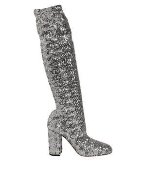 Silberne Pailletten Glitter High Heel Stiefel Schuhe