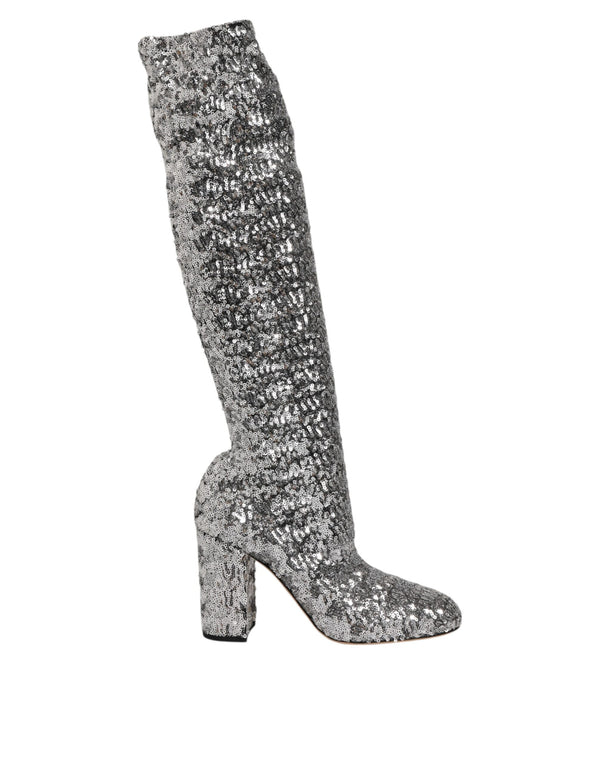 Silberne Pailletten Glitter High Heel Stiefel Schuhe