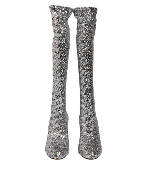 Silberne Pailletten Glitter High Heel Stiefel Schuhe