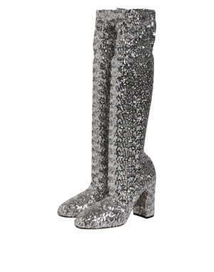 Silberne Pailletten Glitter High Heel Stiefel Schuhe