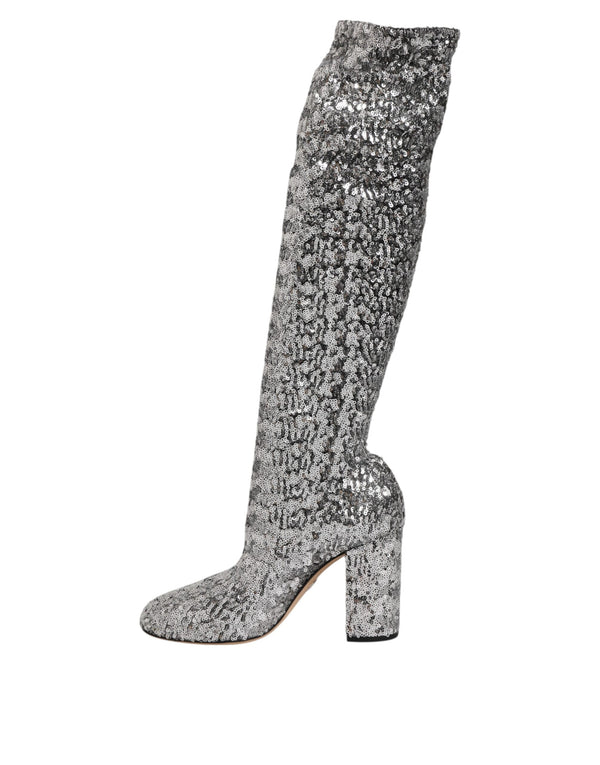 Silberne Pailletten Glitter High Heel Stiefel Schuhe