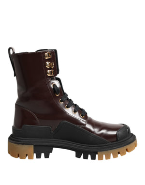 Maroon Leder Mid Calf Biker Stiefel Schuhe