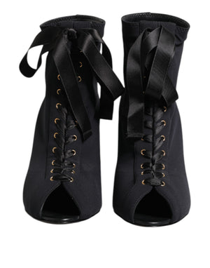 Schwarz Stiletto Heels Lace Up Stiefel Schuhe
