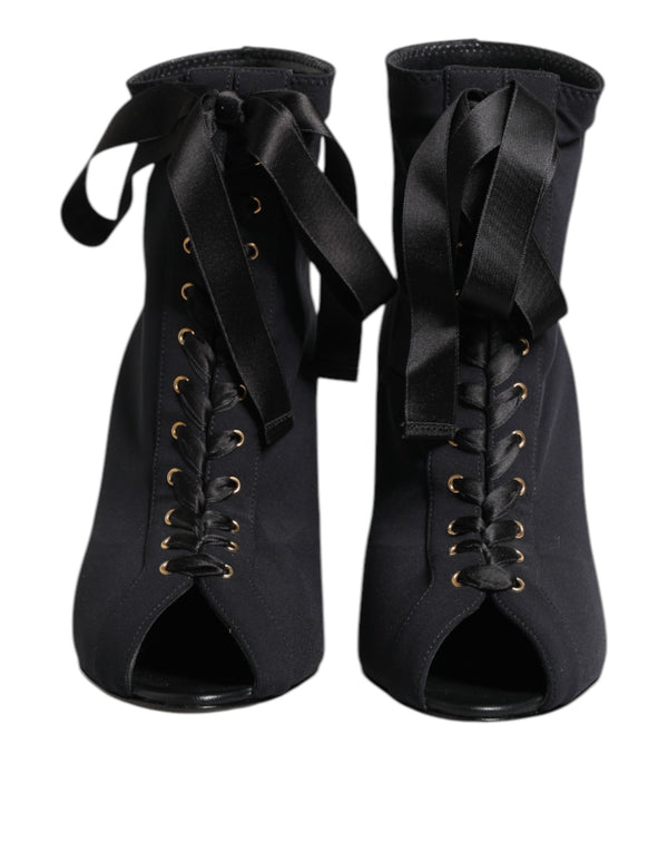 Schwarz Stiletto Heels Lace Up Stiefel Schuhe