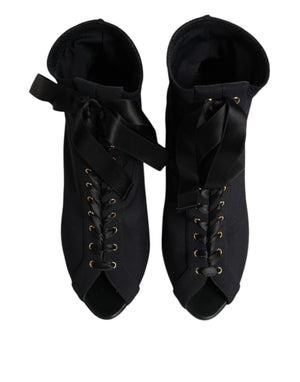 Schwarz Stiletto Heels Lace Up Stiefel Schuhe