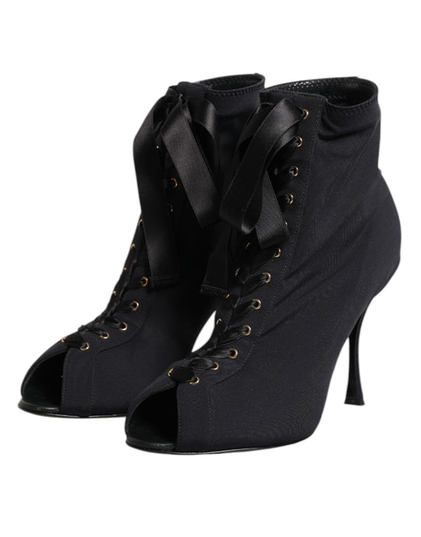 Schwarz Stiletto Heels Lace Up Stiefel Schuhe