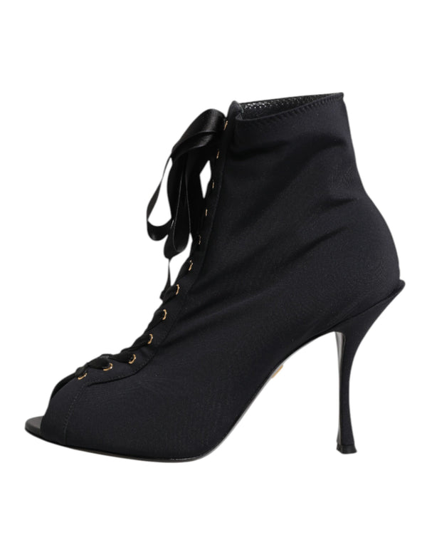 Schwarz Stiletto Heels Lace Up Stiefel Schuhe