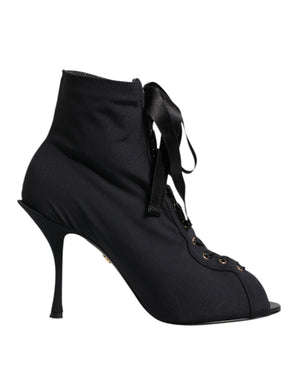 Schwarz Stiletto Heels Lace Up Stiefel Schuhe