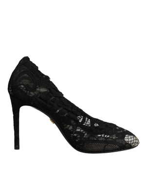 Schwarze Spitze Stretch Heels Mittlere Wadenstiefel Schuhe