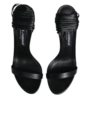 Schwarz Leder Stiletto Heels Sandalen Schuhe