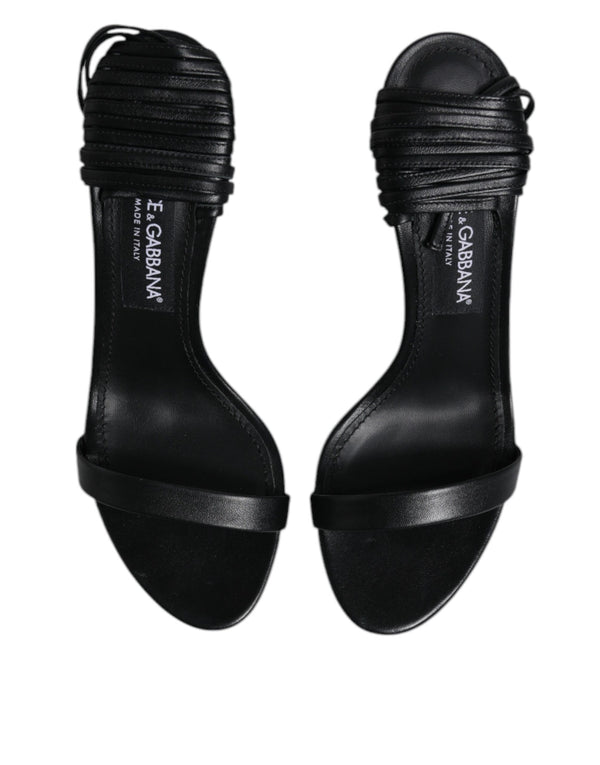 Schwarz Leder Stiletto Heels Sandalen Schuhe