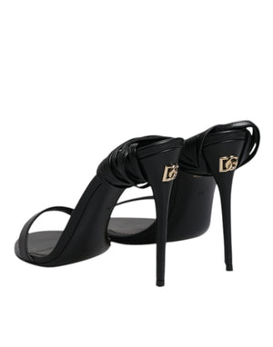 Schwarz Leder Stiletto Heels Sandalen Schuhe