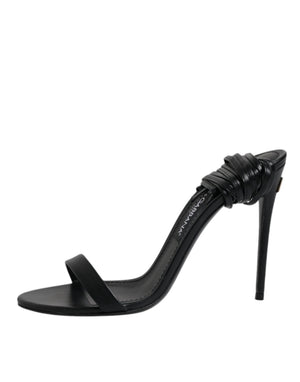 Schwarz Leder Stiletto Heels Sandalen Schuhe