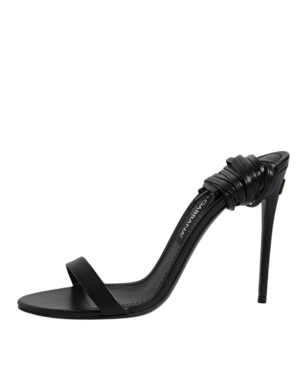 Schwarz Leder Stiletto Heels Sandalen Schuhe