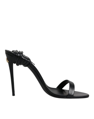 Schwarz Leder Stiletto Heels Sandalen Schuhe