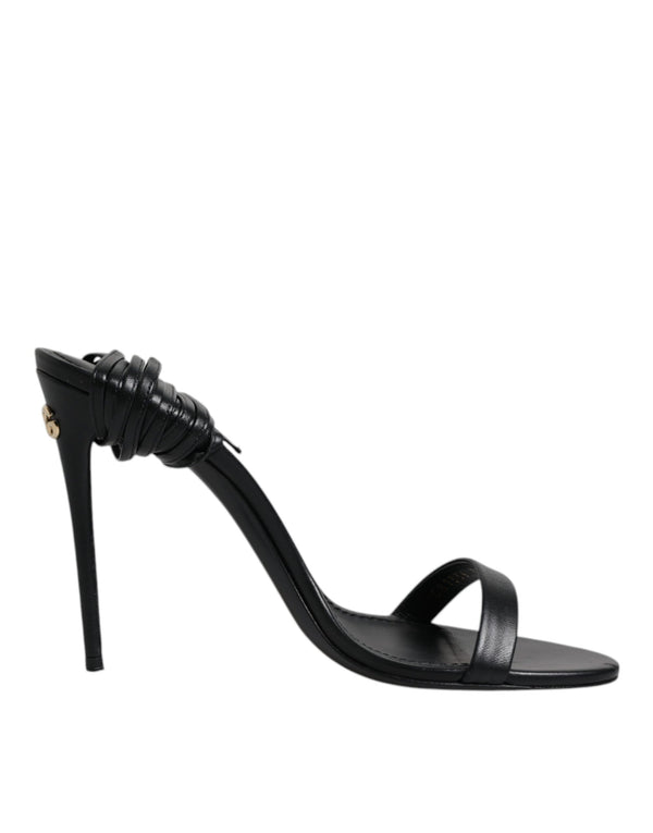 Schwarz Leder Stiletto Heels Sandalen Schuhe