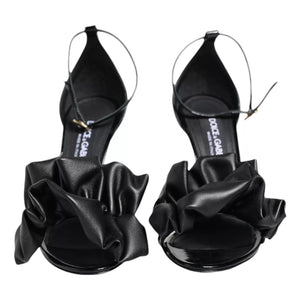 Schwarze Leder Knöchelriemen Absatz Sandalen Schuhe