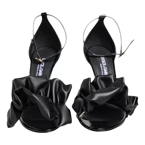Schwarze Leder Knöchelriemen Absatz Sandalen Schuhe