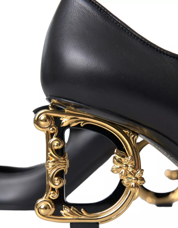 Schwarz Leder Logo Heels Mary Janes Pumps Schuhe