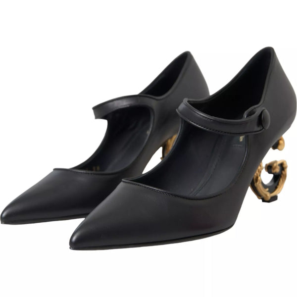 Schwarz Leder Logo Heels Mary Janes Pumps Schuhe