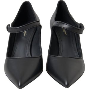 Schwarz Leder Logo Heels Mary Janes Pumps Schuhe