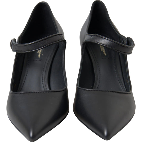 Schwarz Leder Logo Heels Mary Janes Pumps Schuhe