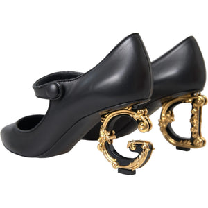 Schwarz Leder Logo Heels Mary Janes Pumps Schuhe