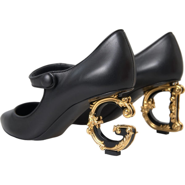 Schwarz Leder Logo Heels Mary Janes Pumps Schuhe