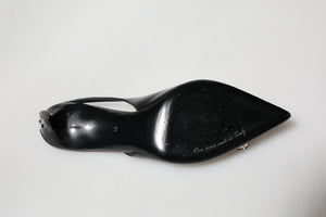 Schwarzes Lackleder Kristall Slingback Schuhe