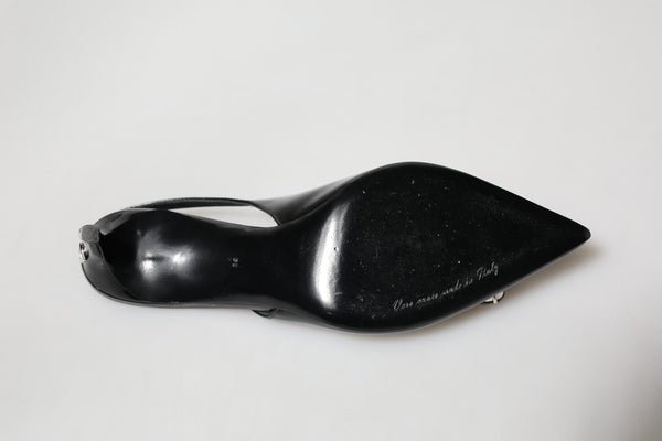 Schwarzes Lackleder Kristall Slingback Schuhe