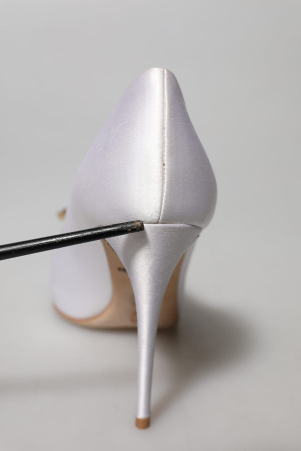 Weiße Crystals Peep Toe Satin Pumps Schuhe