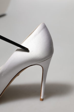 Weiße Crystals Peep Toe Satin Pumps Schuhe
