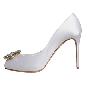Weiße Crystals Peep Toe Satin Pumps Schuhe