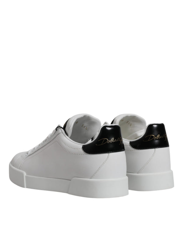 Weiß Schwarz Leder Low Top Sneakers Schuhe