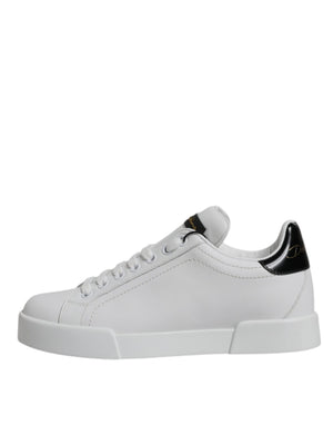Weiß Schwarz Leder Low Top Sneakers Schuhe