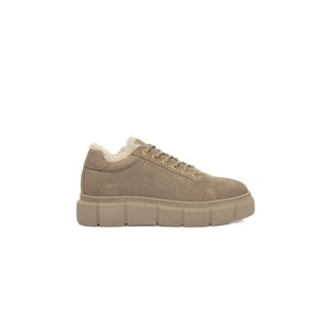 Beige Kalbsleder Damen Plateau Sneaker