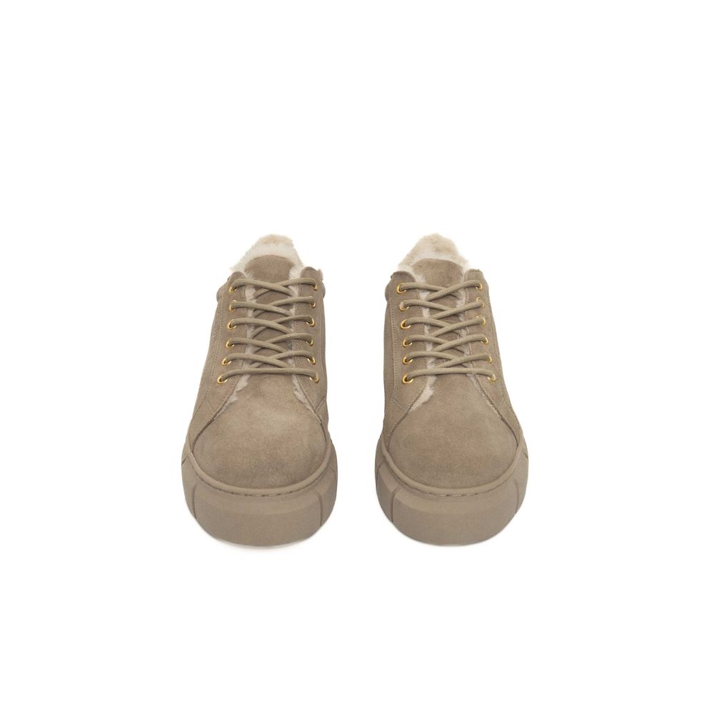 Beige Kalbsleder Damen Plateau Sneaker