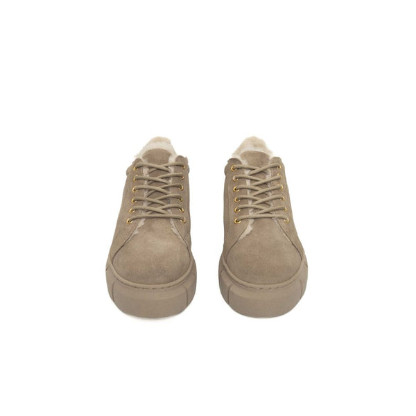 Beige Kalbsleder Damen Plateau Sneaker