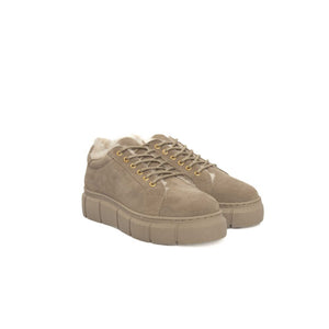 Beige Kalbsleder Damen Plateau Sneaker