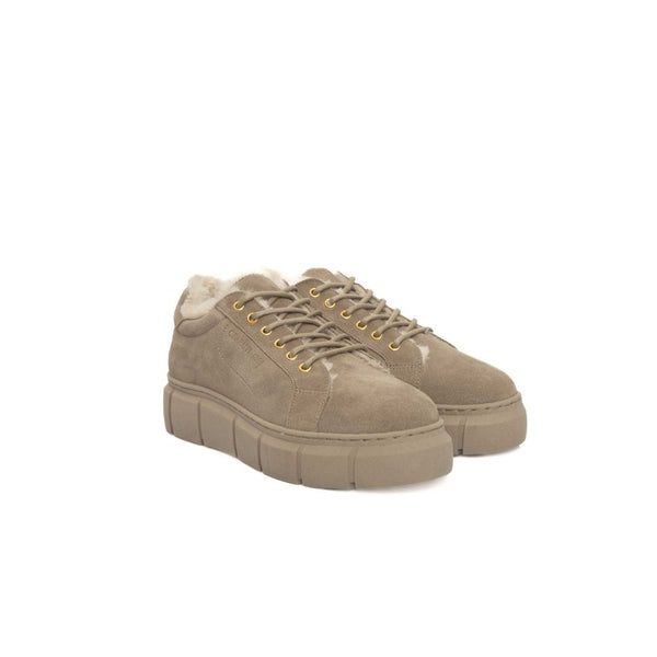 Beige Kalbsleder Damen Plateau Sneaker