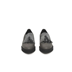 Graue Rindsleder Damen Loafer