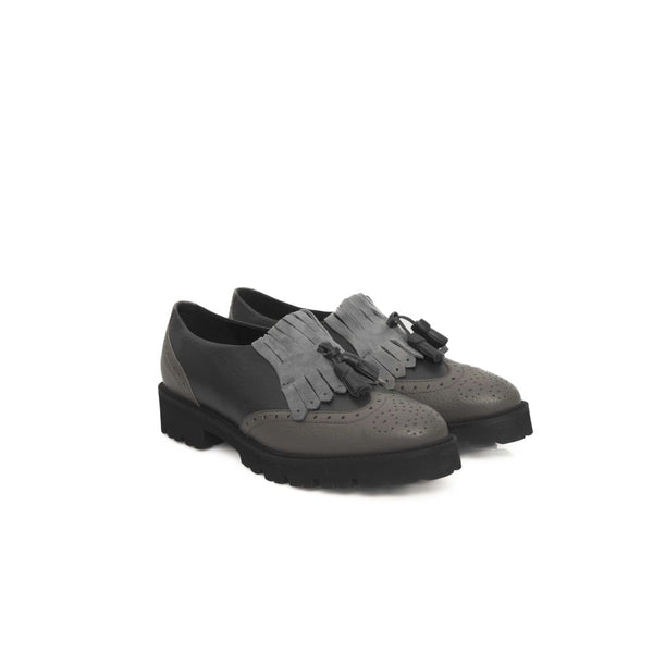 Graue Rindsleder Damen Loafer