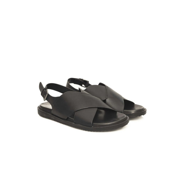 Schwarze Leder Herren Sandale