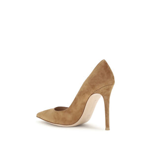 Beigefarbene Wildleder-Pumps mit hohem Absatz