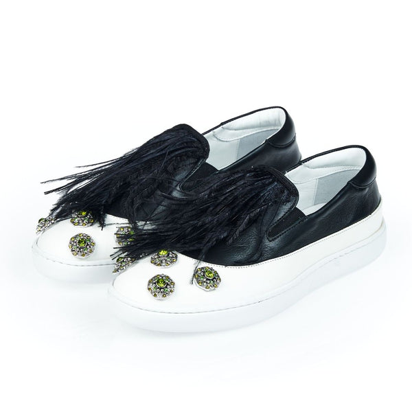Schwarzer Leder-Slipper für Damen