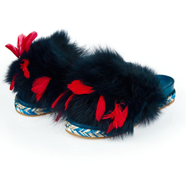 Blaue Lammleder Damen Sandale